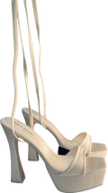 Public Desire Taliah Cream Pu Strappy Flare Platform High Heels UK 8 EU 41 👠 - Reliked