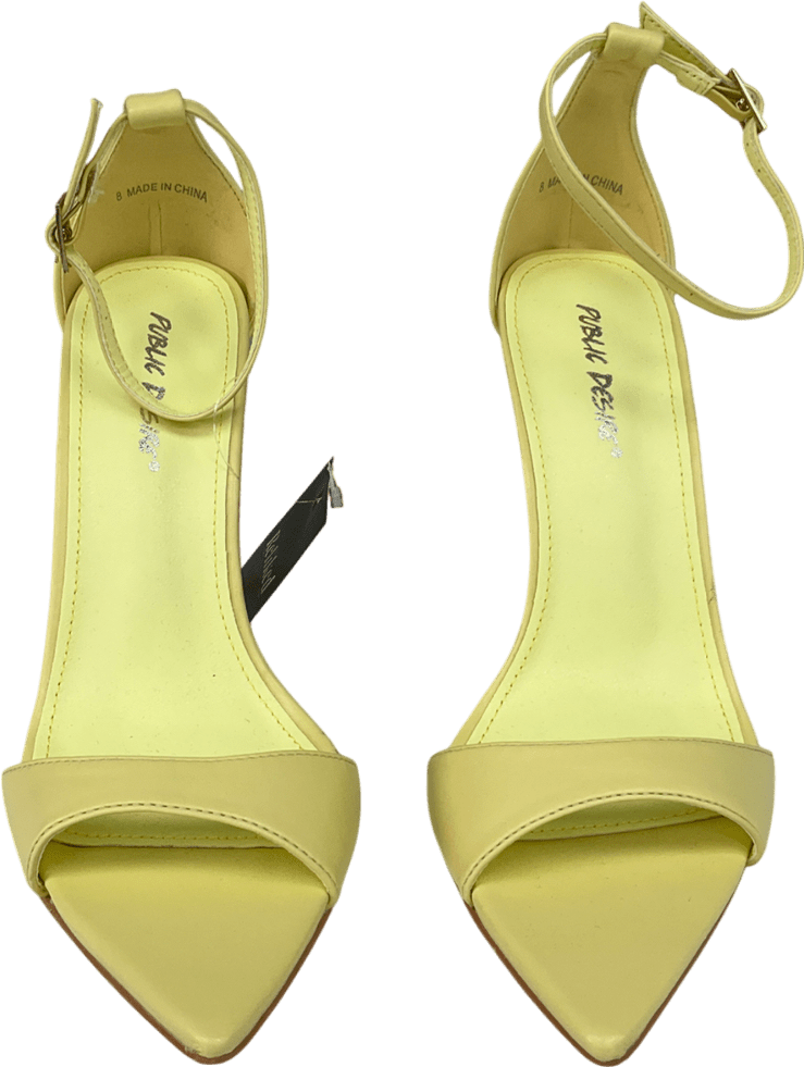 Public Desire Yellow Kelisa Lemon Pu Pointed Toe Barely There Stiletto High Heels UK 8 EU 41 👠 - Reliked