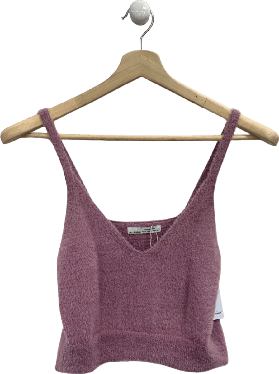 Pull & Bear Pink Fuzzy Knit Crop Top UK L - Reliked