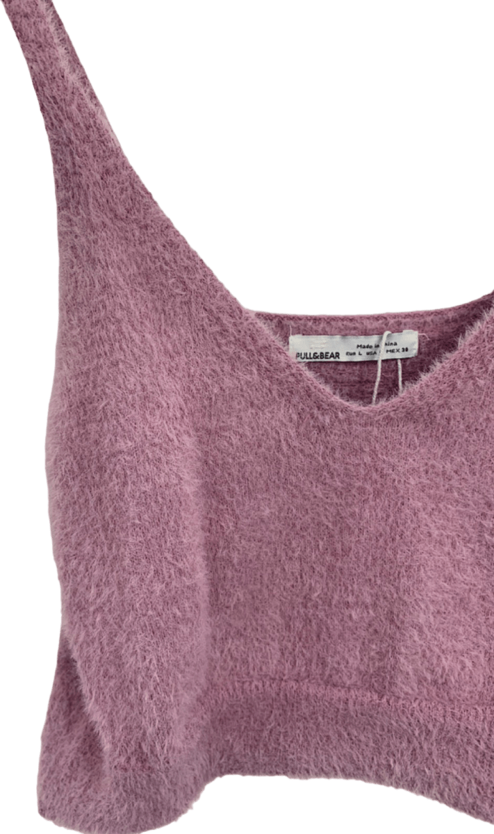Pull & Bear Pink Fuzzy Knit Crop Top UK L - Reliked