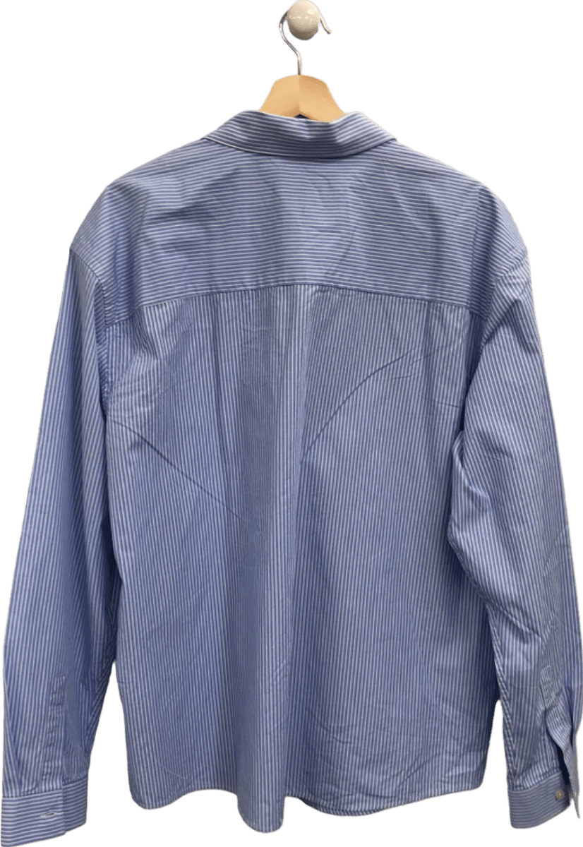 Pull&Bear Blue Striped Cropped Fit Shirt UK M - Reliked