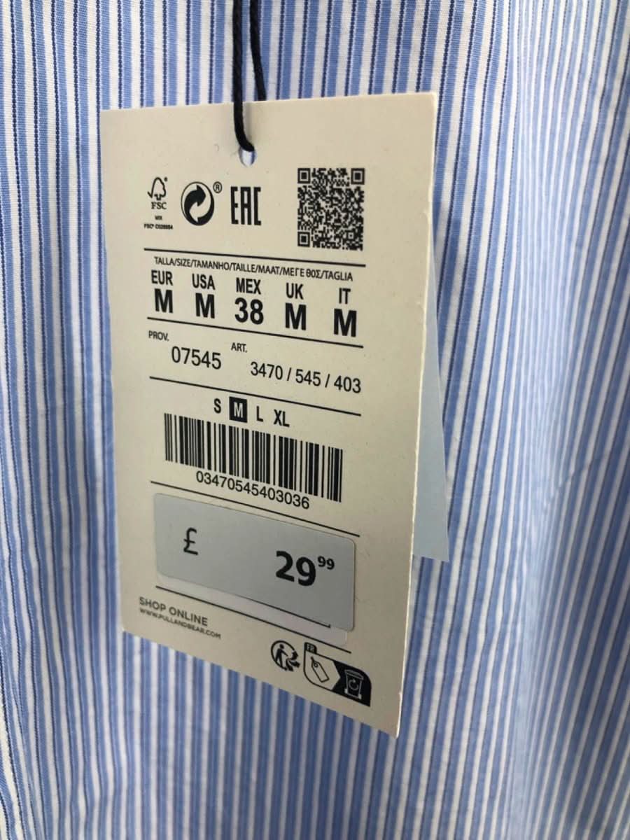 Pull&Bear Blue Striped Cropped Fit Shirt UK M - Reliked