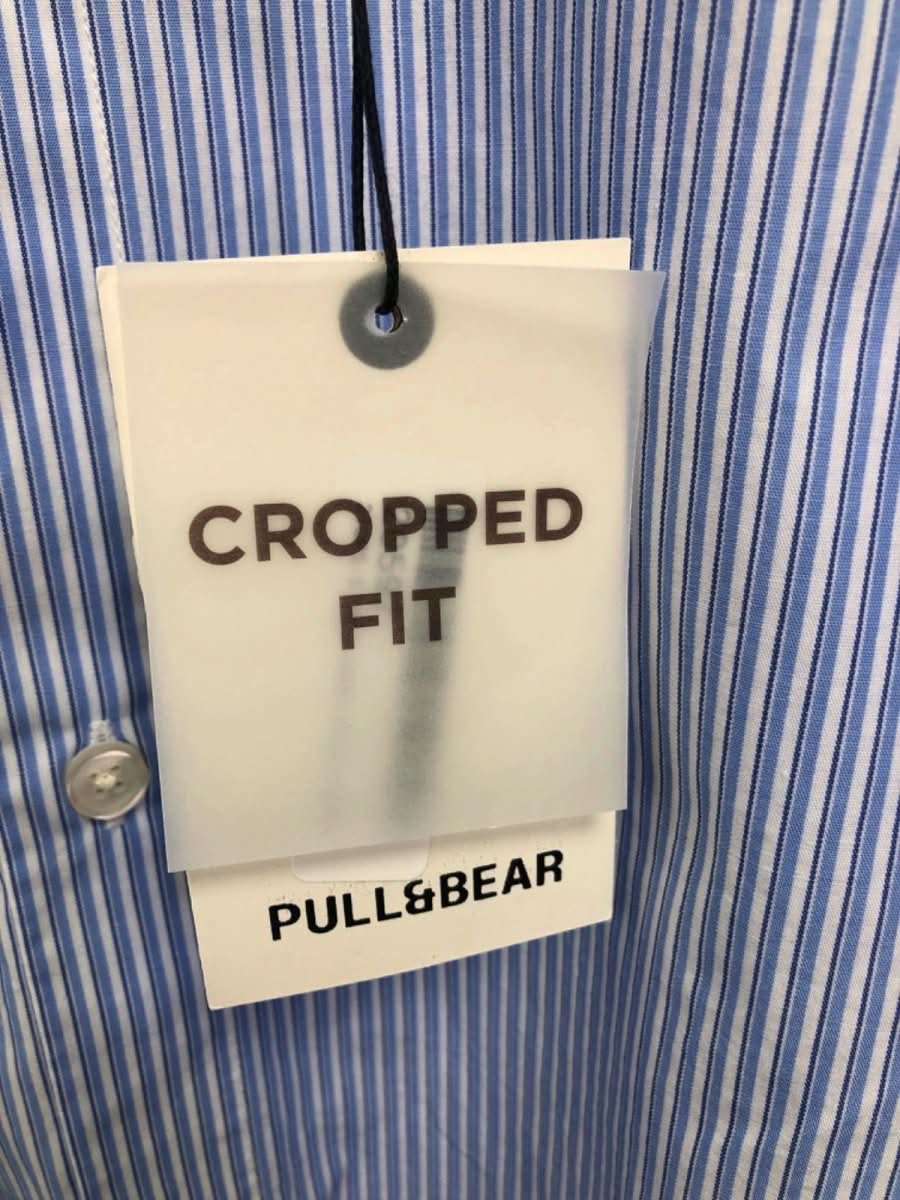 Pull&Bear Blue Striped Cropped Fit Shirt UK M - Reliked