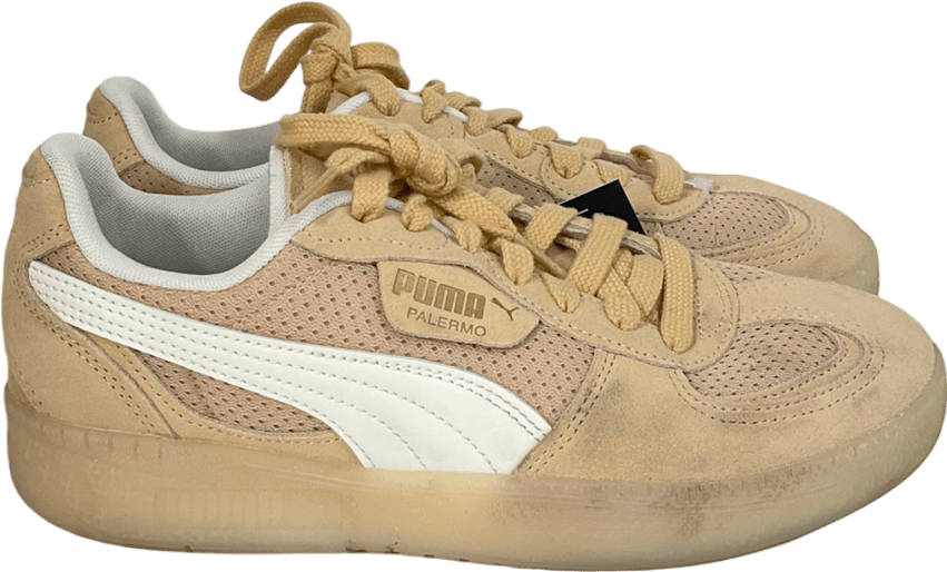 Puma Beige Palermo Suede Blend Lace Up Trainers UK 7 EU 40 👠 - Reliked