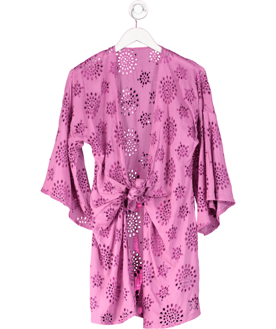 Purple Broderie Embroidered Short Kimono UK S - Reliked