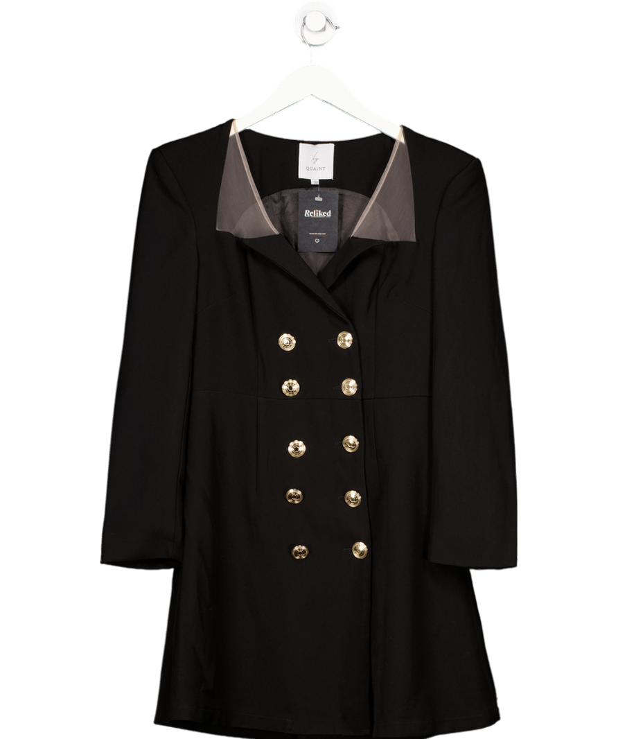 Quaint Black Double Breasted Career Dress UK 10 - Reliked