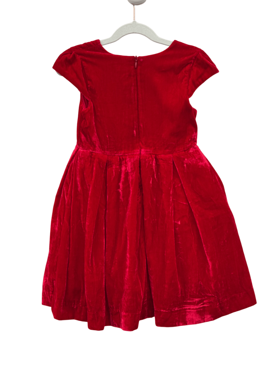 Rachel Riley Red Velvet Dress With Tartan Bows 5 Years - Reliked