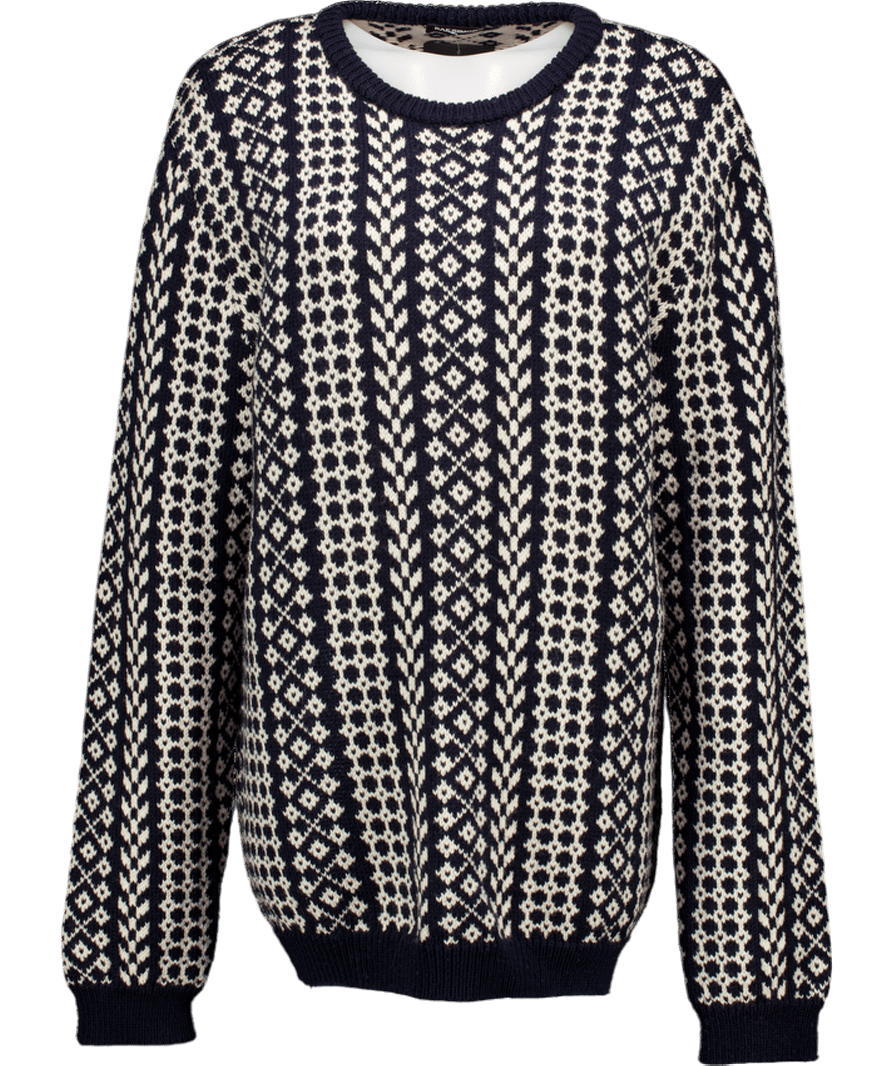 RAF SIMONS Black / Ivory Fair Isle 100% Merino Wool Jumper UK 44" CHEST - Reliked