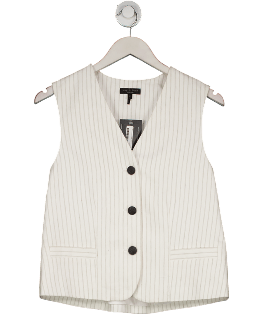 Rag & Bone White Erin Striped Cotton And Linen - blend Twill Vest UK S - Reliked
