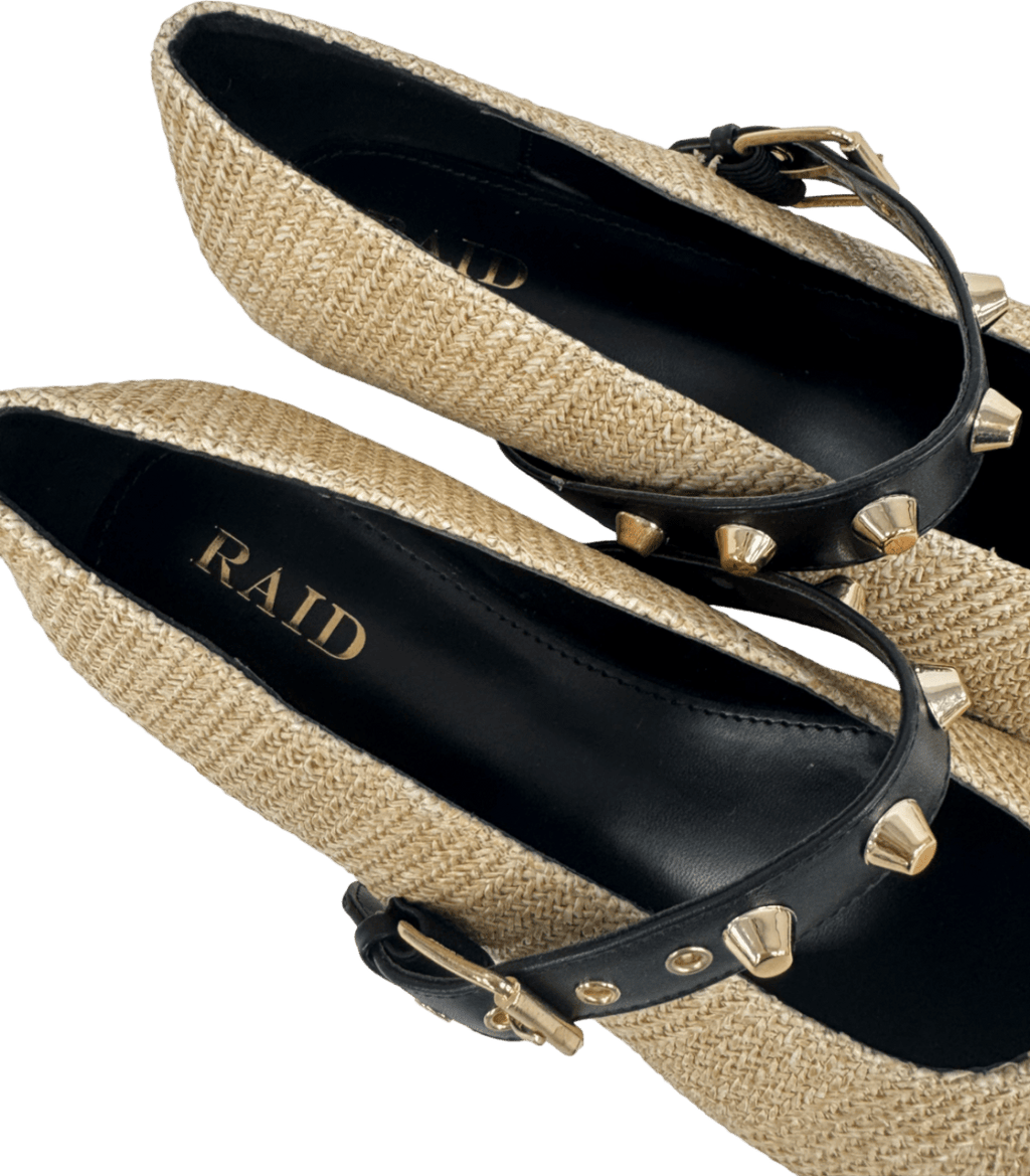 Raid Beige Novie Jute Ballet Flats With Gold Buckle UK 7 EU 40 👠 - Reliked