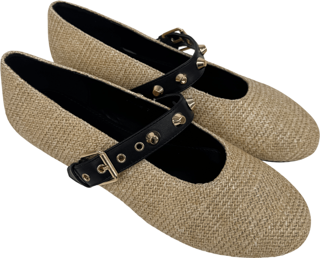 Raid Beige Novie Jute Ballet Flats With Gold Buckle UK 7 EU 40 👠 - Reliked