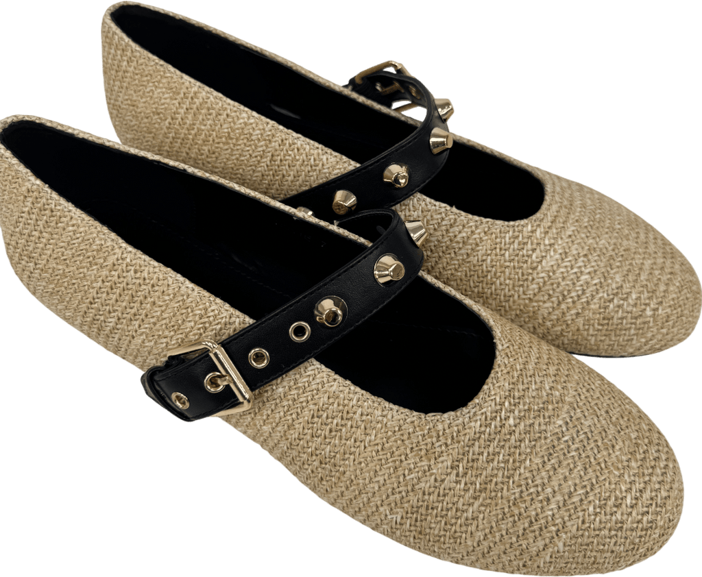 Raid Beige Novie Jute Ballet Flats With Gold Buckle UK 7 EU 40 👠 - Reliked