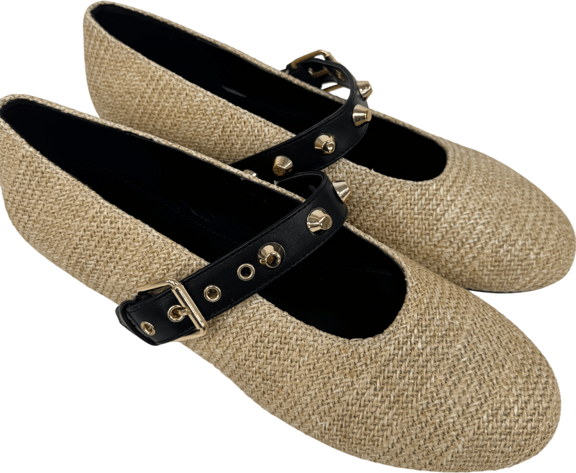 Raid Beige Novie Jute Ballet Flats With Gold Buckle UK 7 EU 40 👠 - Reliked