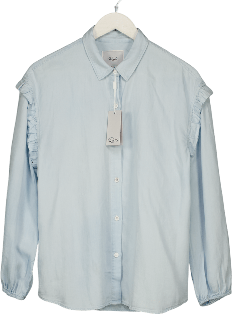 Rails Light Blue Chambray Willow Frill Detail Shirt UK S - Reliked