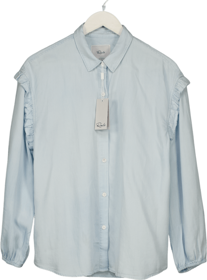 RAILS Light Blue Chambray Denim Willow Frill Detail Shirt UK S