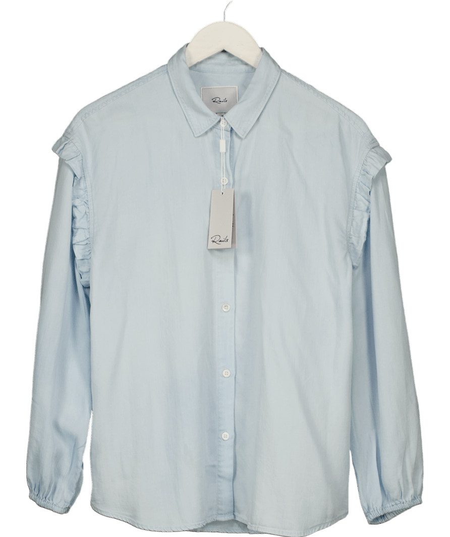 Rails Light Blue Chambray Willow Frill Detail Shirt UK XS - Reliked