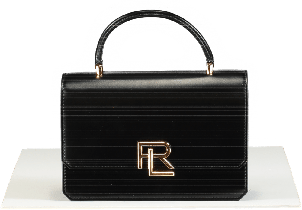 Ralph Lauren Black RL 888 Box Calfskin Top Handle Bag with shoulder strap - Reliked