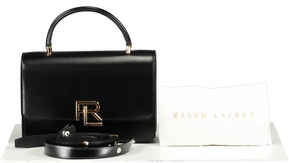 Ralph Lauren Black RL 888 Box Calfskin Top Handle Bag with shoulder strap - Reliked
