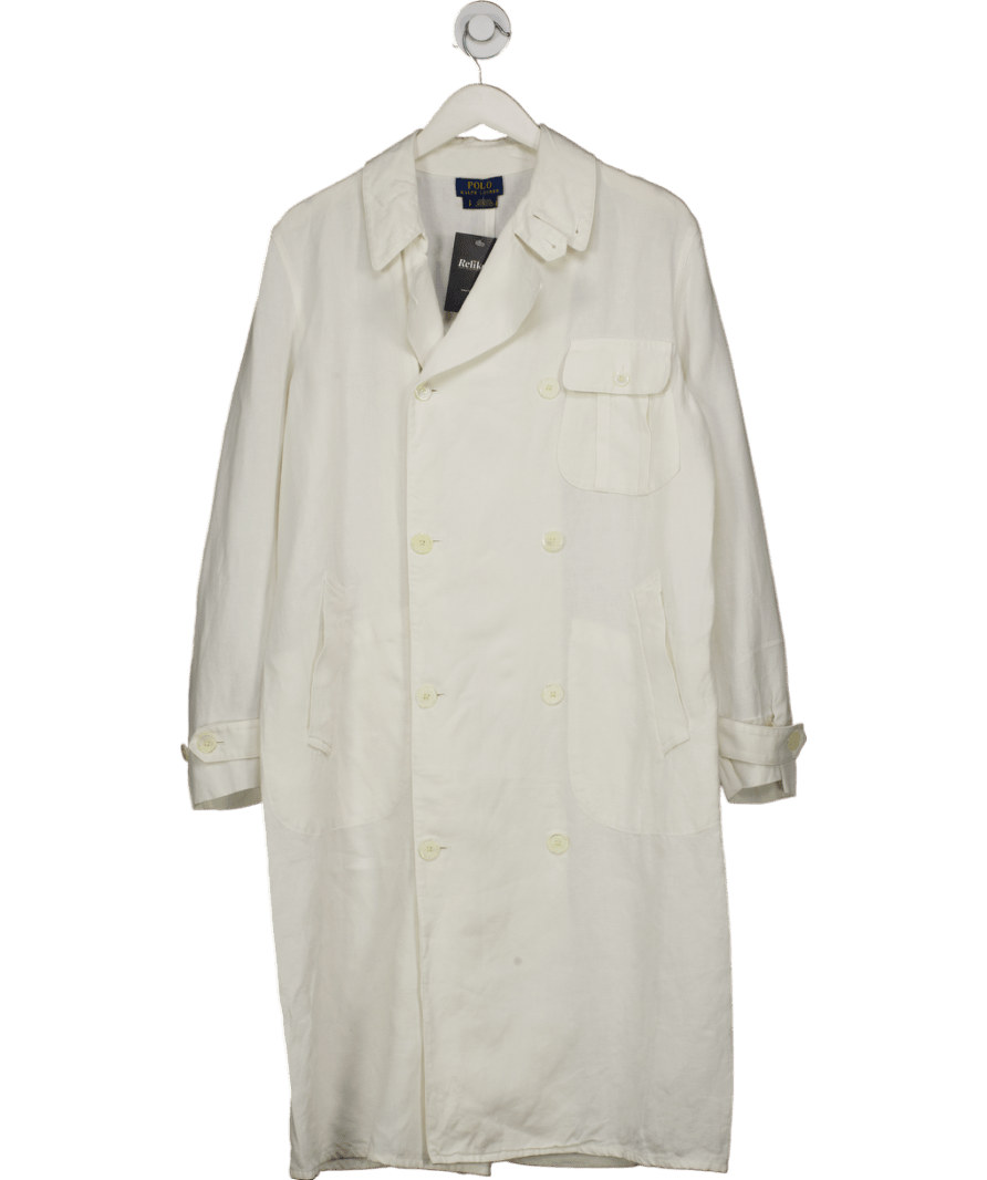 Ralph Lauren White Double - breasted Linen Coat UK S - Reliked