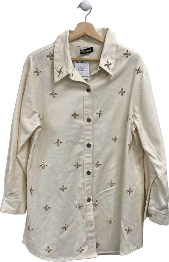 Rdalamal Cream Embroidered Shirt UK L - Reliked