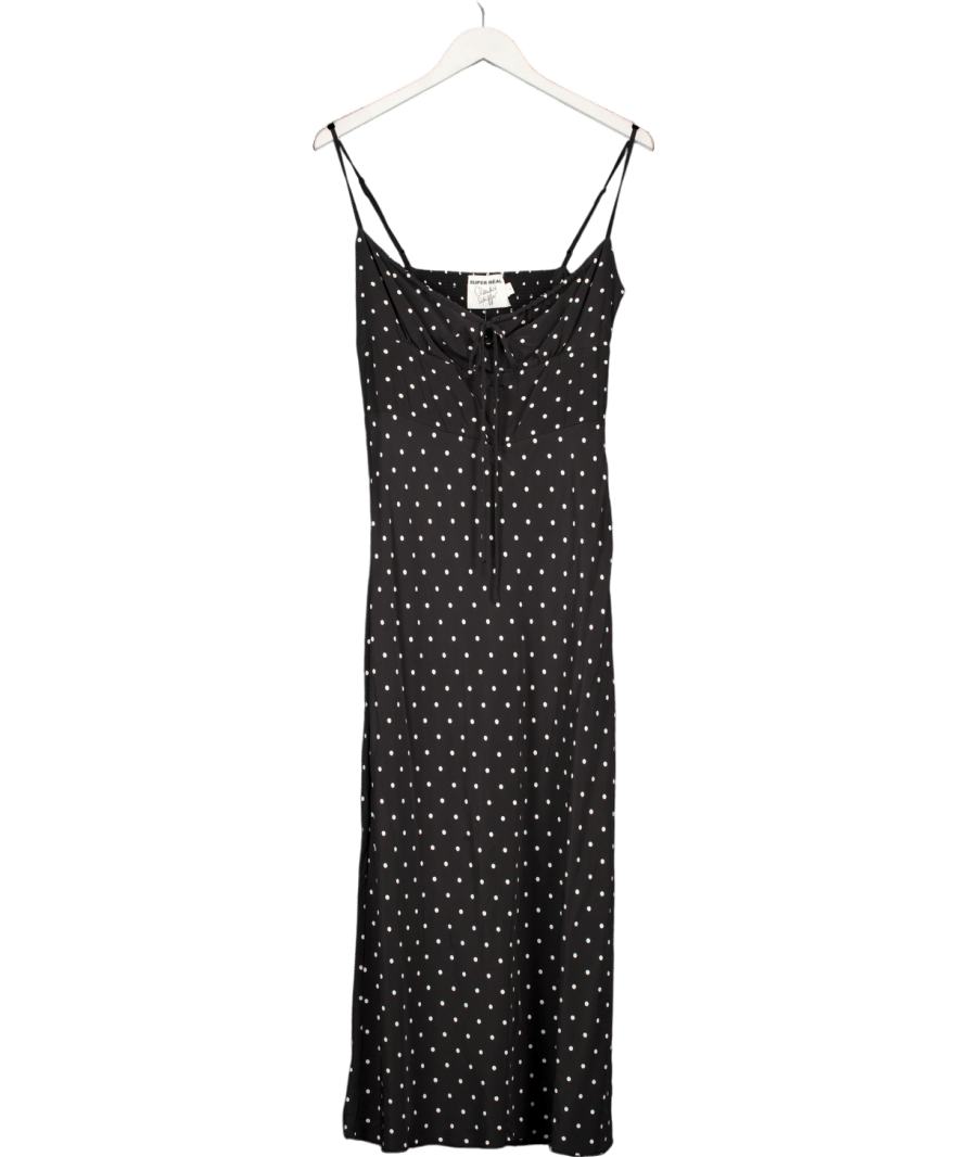 Réalisation Black 100% Silk Claudia Schiffer Polka Dot Dress UK L - Reliked