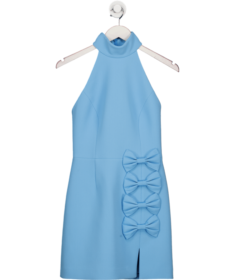 Rebecca Vallance Turquoise Blue Bow Detail High Neck Mini Dress UK 6 - Reliked