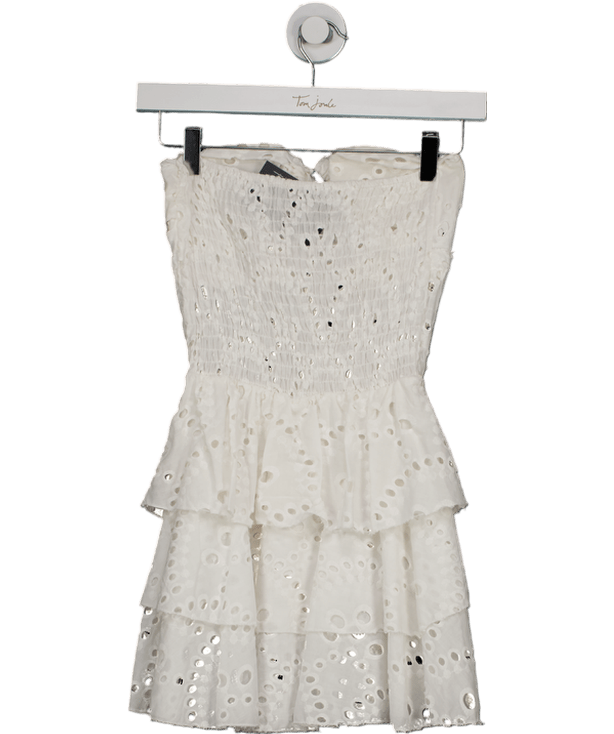 Rebellious White Broderie Bandeau Ruffle Mini Dress UK S - Reliked