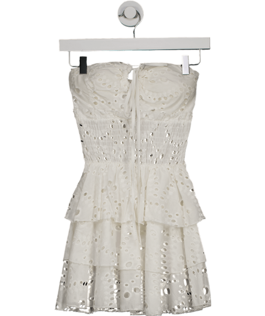 Rebellious White Broderie Bandeau Ruffle Mini Dress UK S - Reliked