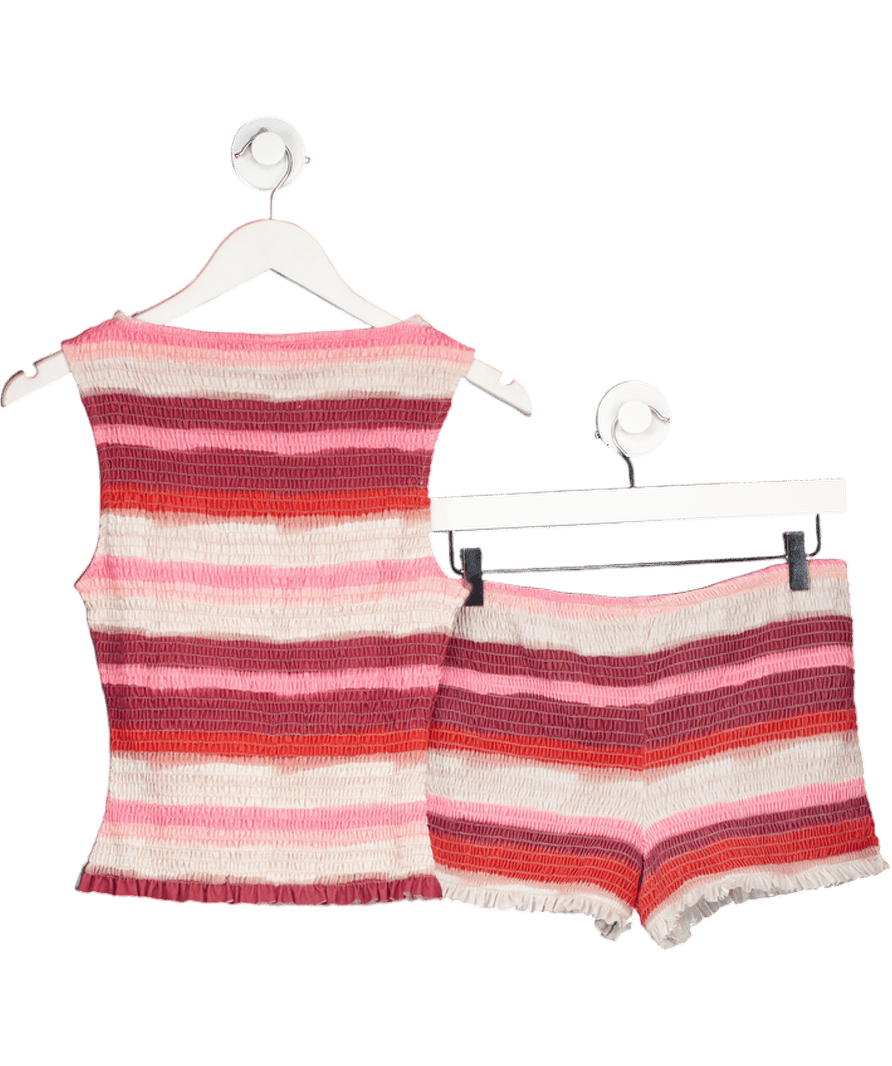 Reclaimed Vintage 2 - piece Shirred Booty Short And Sleeveless Top Co - ord In Pink Stripe UK S - Reliked