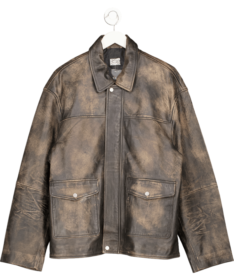 Reclaimed Vintage Brown Faux Leather Oversized Biker Jacket UK 12 - Reliked