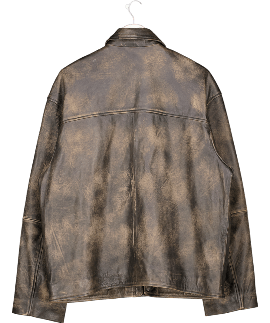 Reclaimed Vintage Brown Faux Leather Oversized Biker Jacket UK 12 - Reliked
