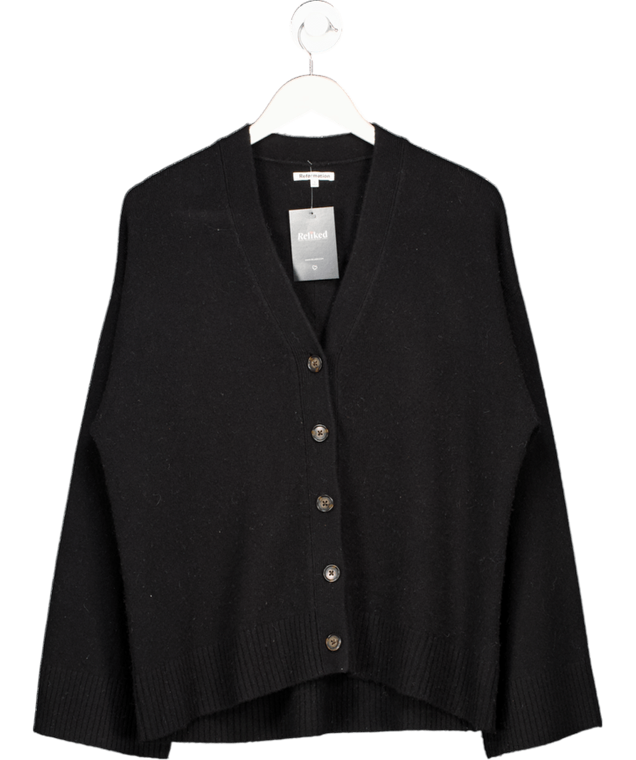 Reformation Black 100% Wool Oversize V - neck Cardigan UK S - Reliked