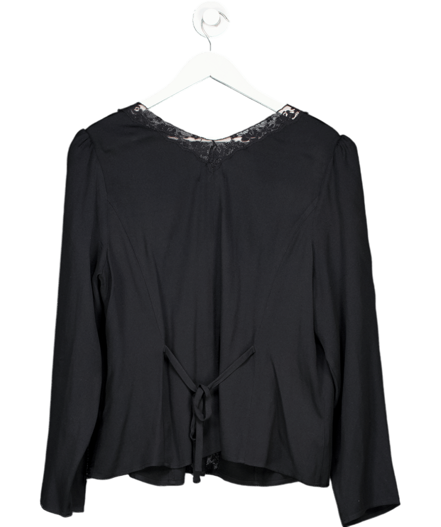 Reformation Black Lace Trim Fitted Long Sleeve Nadene Top Us14 UK 18 - Reliked