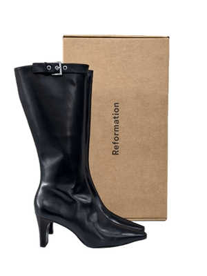 Reformation Black Leather Tatyana Knee Boot Us10.5 UK 8.5 EU 41.5