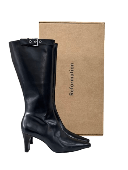 Reformation Black Leather Tatyana Knee Boot Us10.5 UK 8.5 EU 41.5