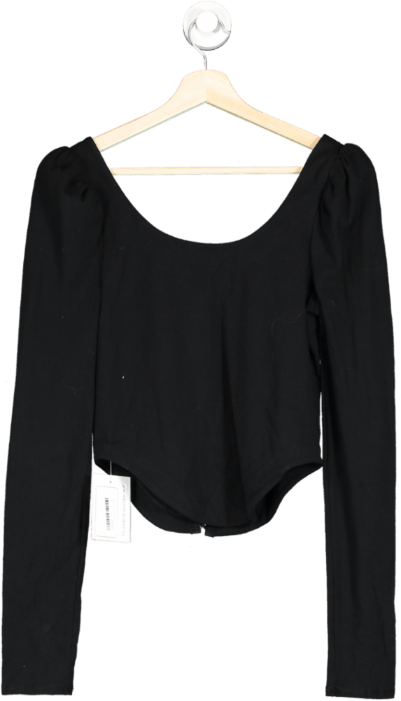 Reformation Black Long Sleeve Lace - up Back Top UK M - Reliked