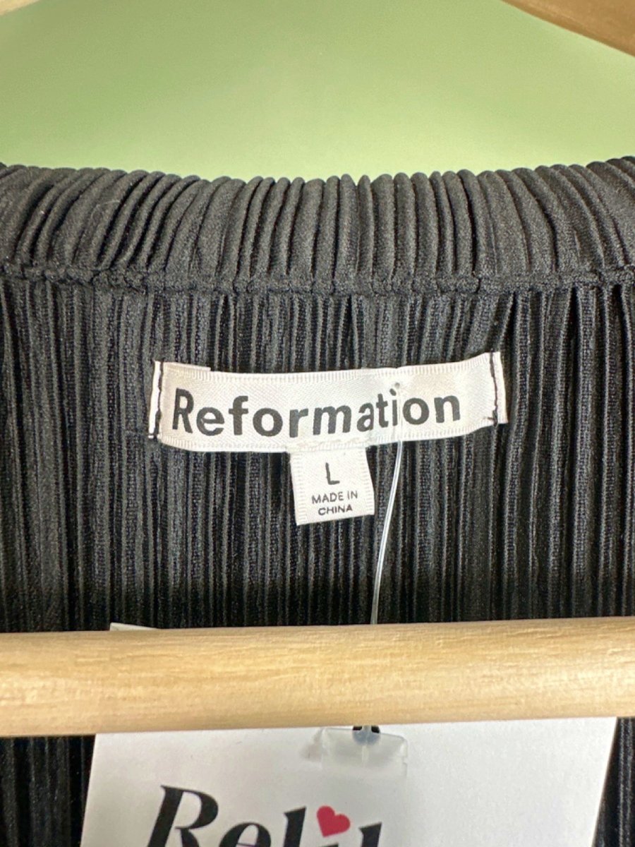 Reformation Black Pleated Long Sleeve Top UK L - Reliked