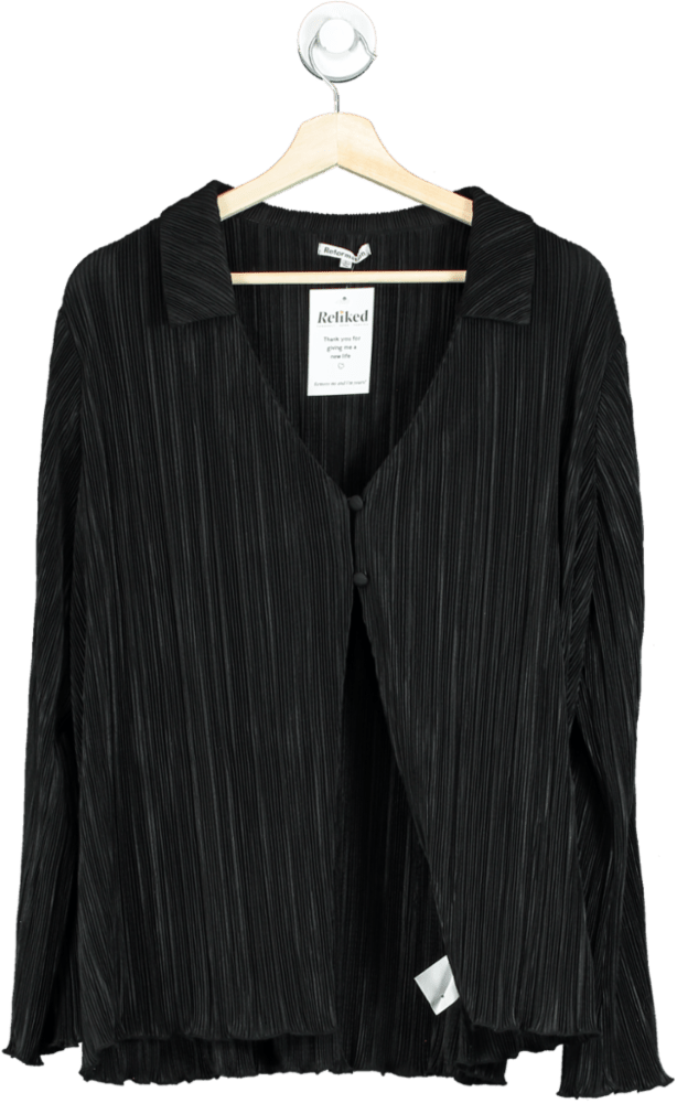 Reformation Black Pleated Long Sleeve Top UK L - Reliked