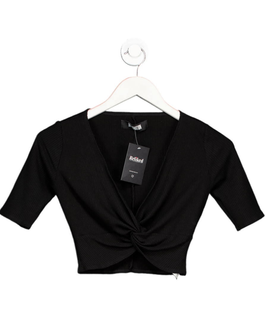Reformation Black Silk Ribbed Twist Front Crop Top UK XS - Reliked