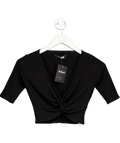 Reformation Black Silk Ribbed Twist Front Crop Top UK XS - Reliked