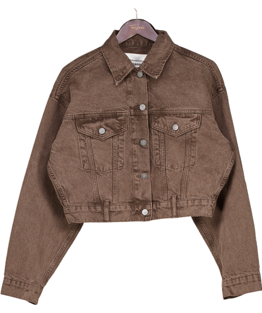 Reformation Brown Wash Jori Cropped Denim Jacket UK M - Reliked