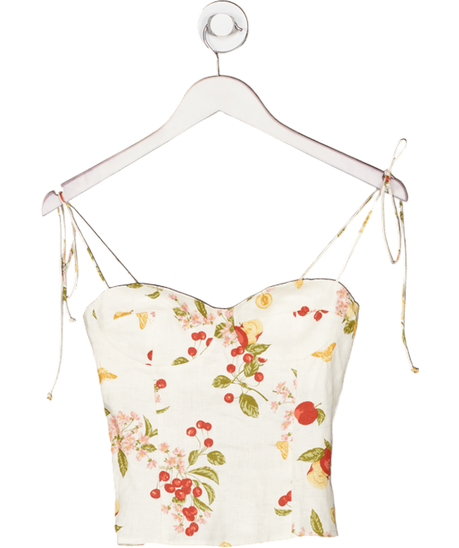 Reformation Cream Linen Fruit Print Top Sz00 UK 4 - Reliked