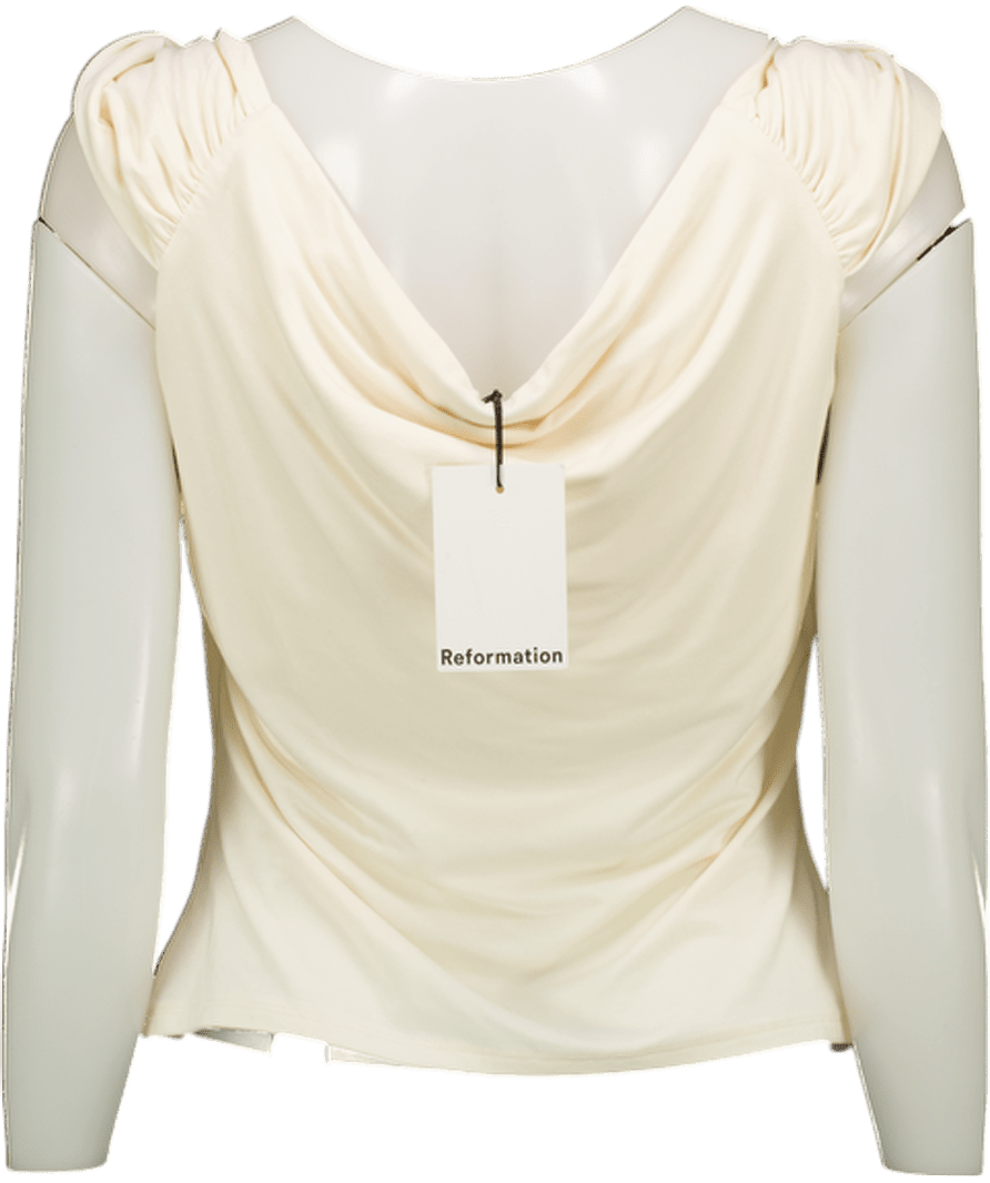 Reformation Cream Tencel / Spandex Off The Shoulder Top UK L - Reliked