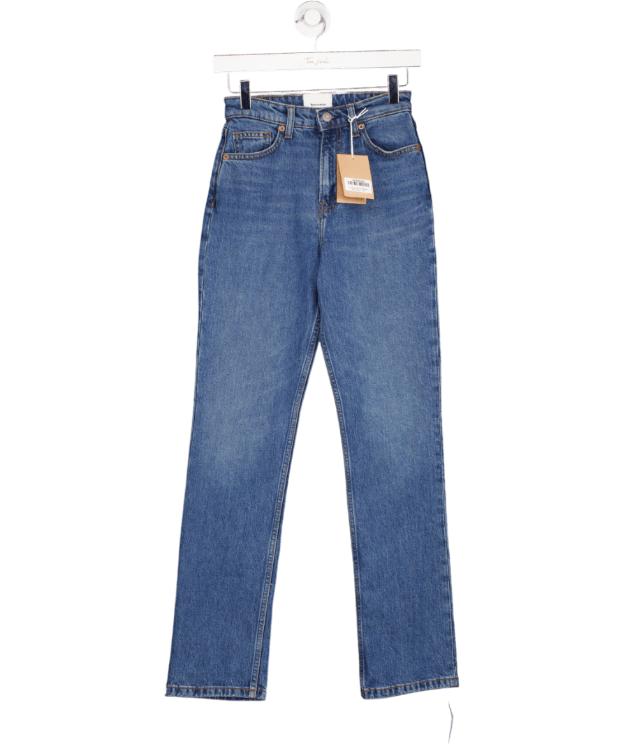 Reformation Mid Blue Jax Stretch High Rise Straight Jeans W24 - Reliked