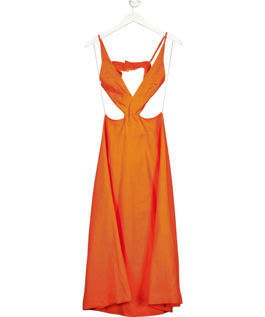 Reformation Orange Cut - out Samara Linen Dress In Flame Us2 UK 6 - Reliked
