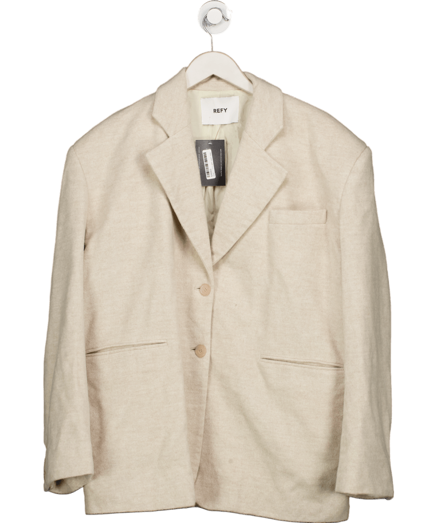 Refy Beige Brushed Wool Look Oversize Blazer UK S - Reliked