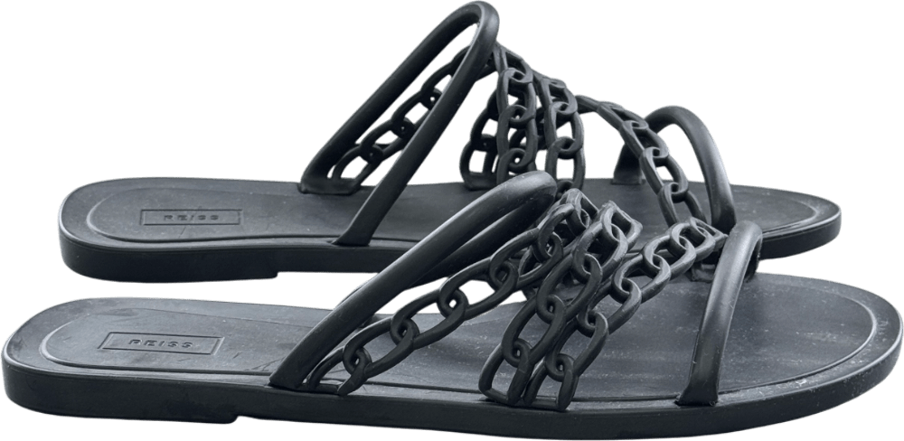 REISS Black Magda Chain Detail Jelly Sandals UK 7 EU 40 👠 - Reliked