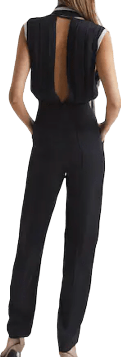 REISS Black Neck Tie Wide Leg Jumpsuit UK 6 Petite - Reliked