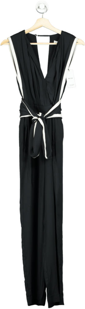REISS Black Neck Tie Wide Leg Jumpsuit UK 6 Petite - Reliked