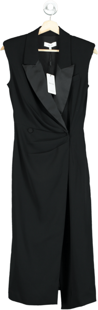 REISS Black Tux Bodycon Midi Dress UK 6 - Reliked